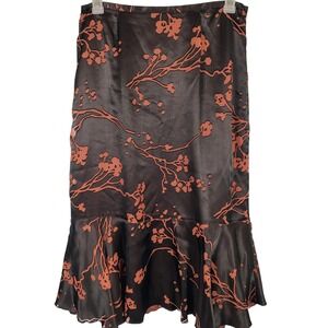 Multiples Womens SZ‎ 12 Floral Burnout Ruffle Midi Skirt Black Copper Whimsigoth